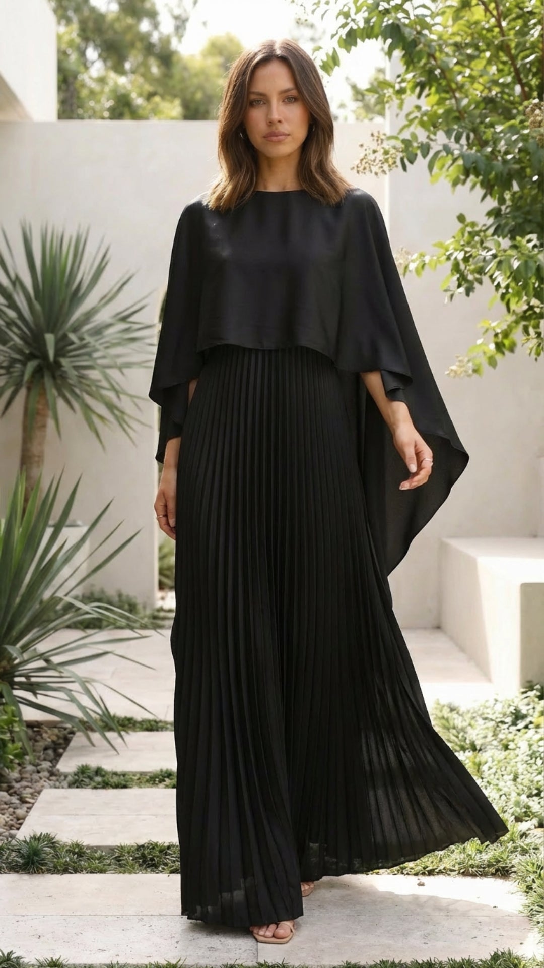 Aniya | Women’s Long Cape Sleeves Maxi Wedding Guest Dress