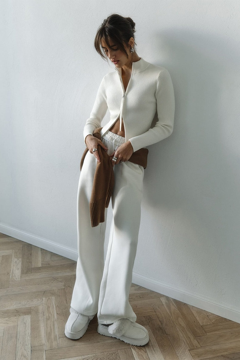 Corinne | Women's Ribbed Knit Zip Front Mock Neck Cardigan