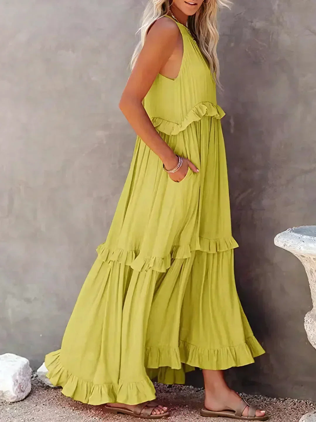Gabriella | Women’s Tiered Ruffle Trim Sleeveless Maxi Summer Dress