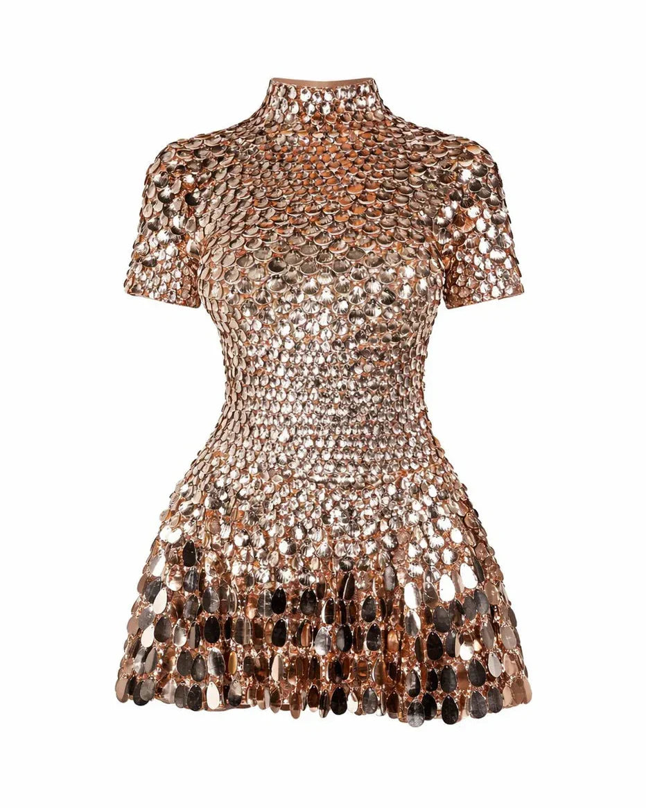 Janice | Women's High Neck Sequin Mini Dress