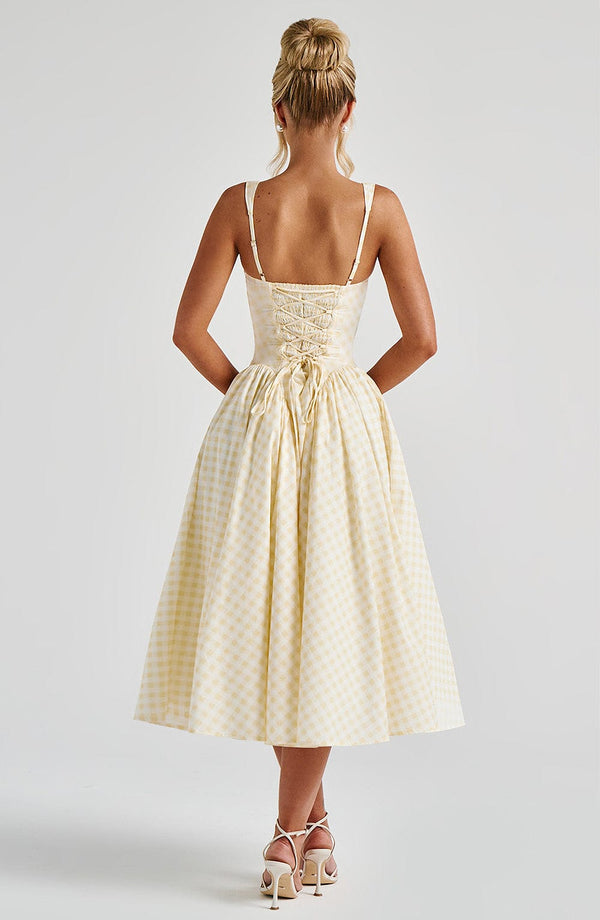 Kaydence | Women's Sleeveless Square-Neckline Gingham Midi Dress