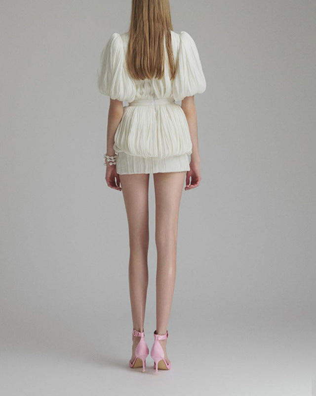 Kensley | Women's Pleated Mini Cocktail Dress with Floral Detail