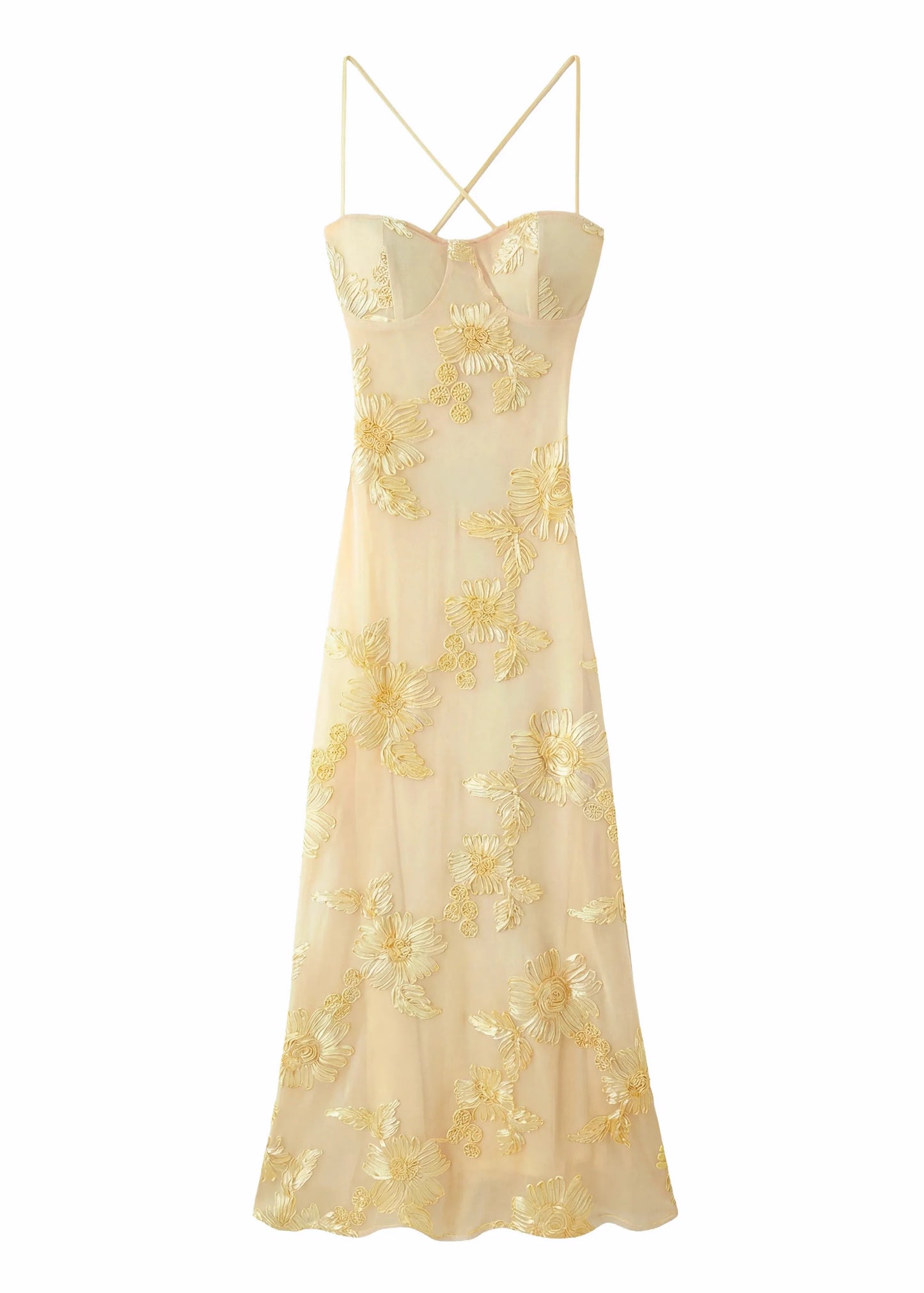 Kiara | Women's Sleeveless Floral Embroidery Maxi Wedding Guest Dress