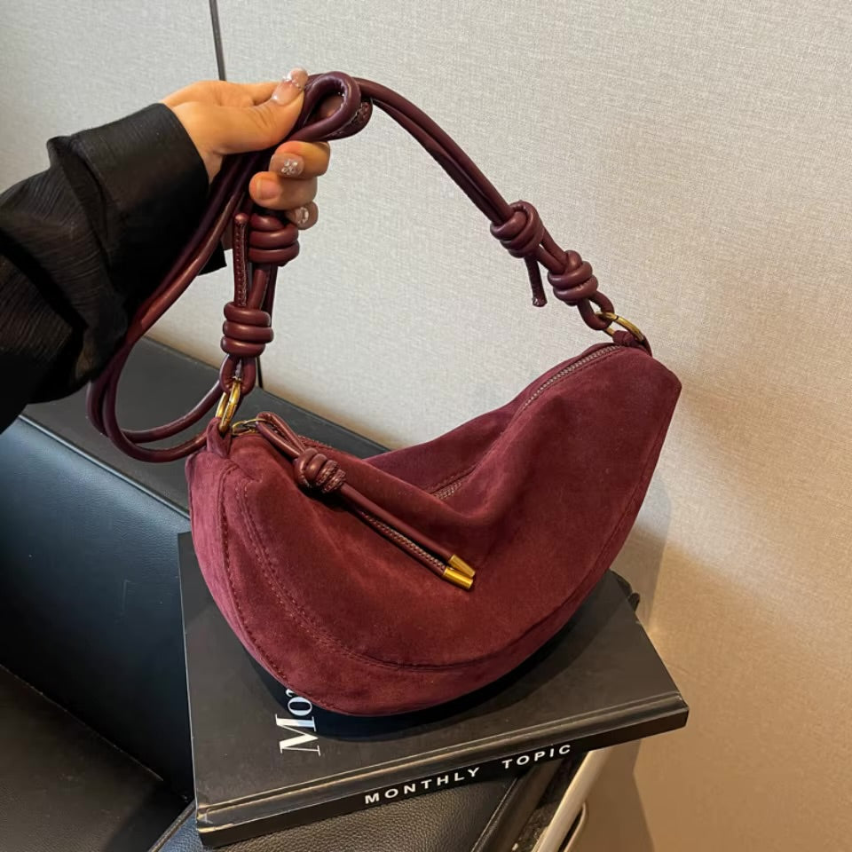 Loretta | Women's Faux Suede Crescent Shoulder Bag