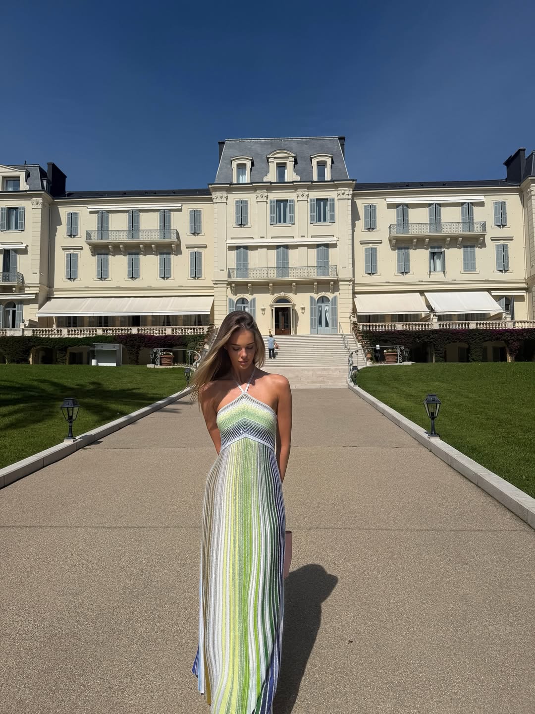 Kendall | Women's Sequin Striped Knit Halter Maxi Dress