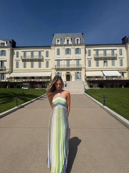 Kendall | Women's Sequin Striped Knit Halter Maxi Dress