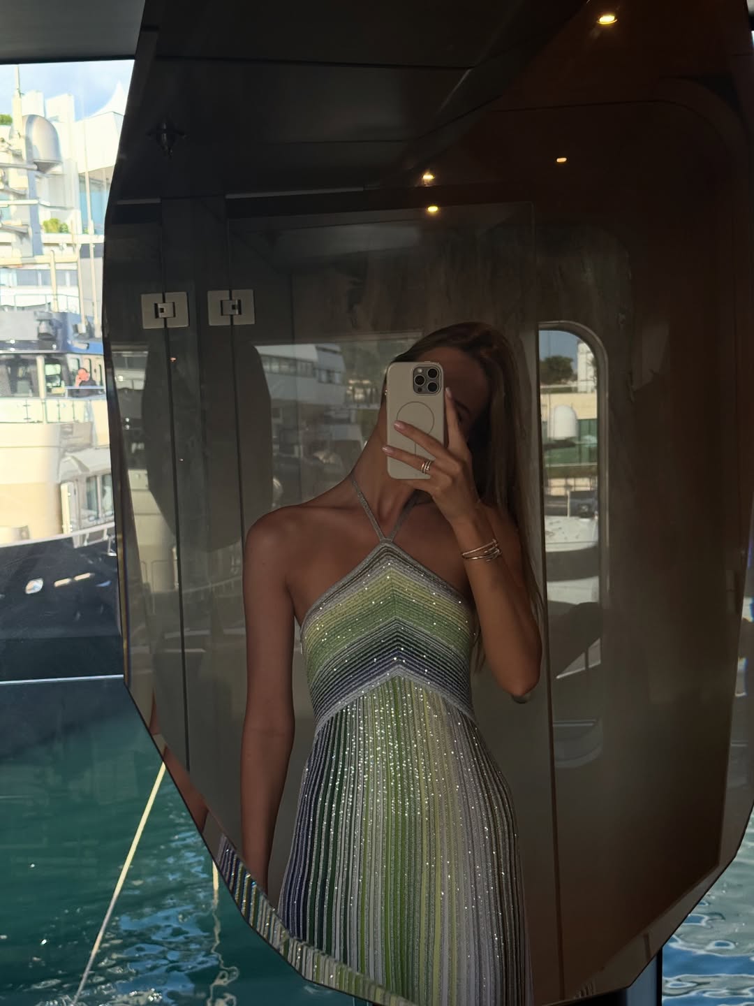 Kendall | Women's Sequin Striped Knit Halter Maxi Dress