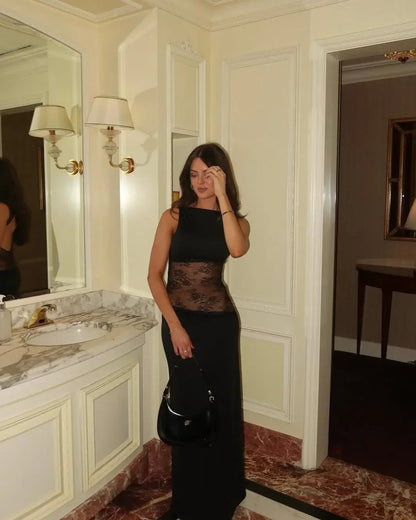 Aaliyah | Women's Backless Lace Sleeveless Maxi Dress