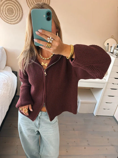 Alivia | Women's Oversized Chunky Zip Up Knit Cardigan