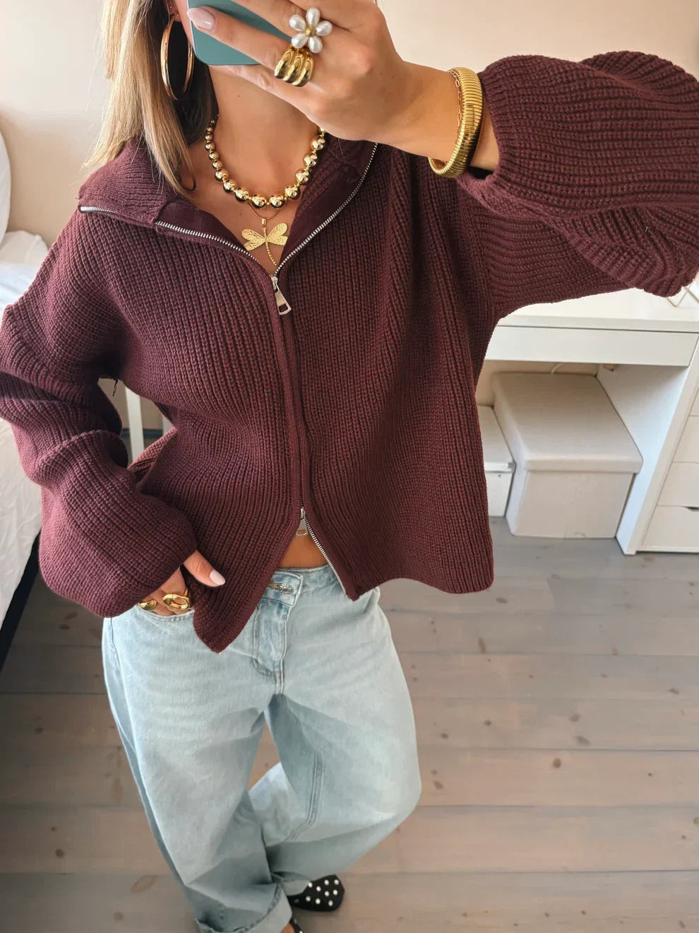 Alivia | Women's Oversized Chunky Zip Up Knit Cardigan