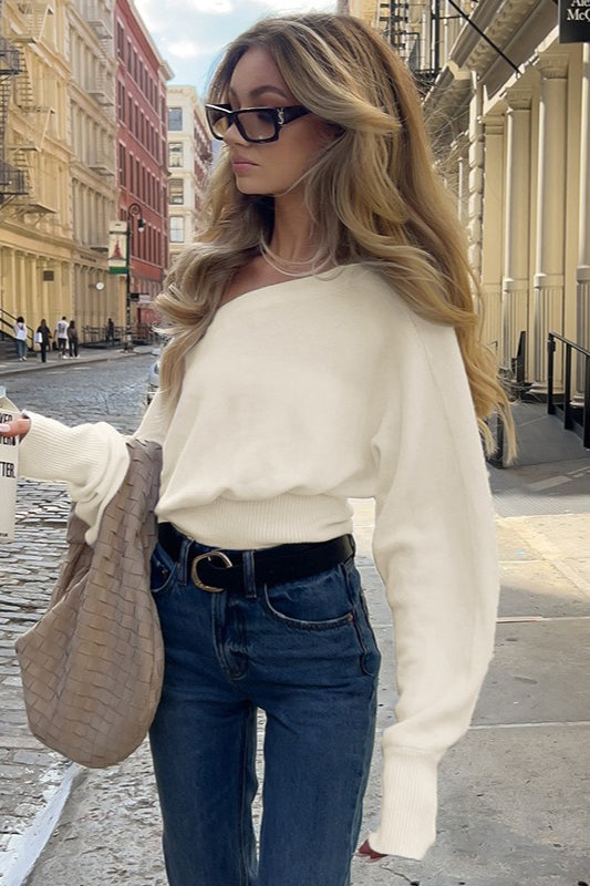 Alyson | Women's Off Shoulder Ribbed Hem Knit Sweater
