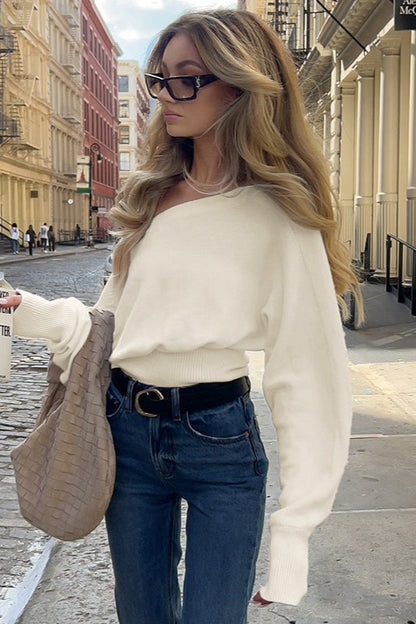Alyson | Women's Off Shoulder Ribbed Hem Knit Sweater