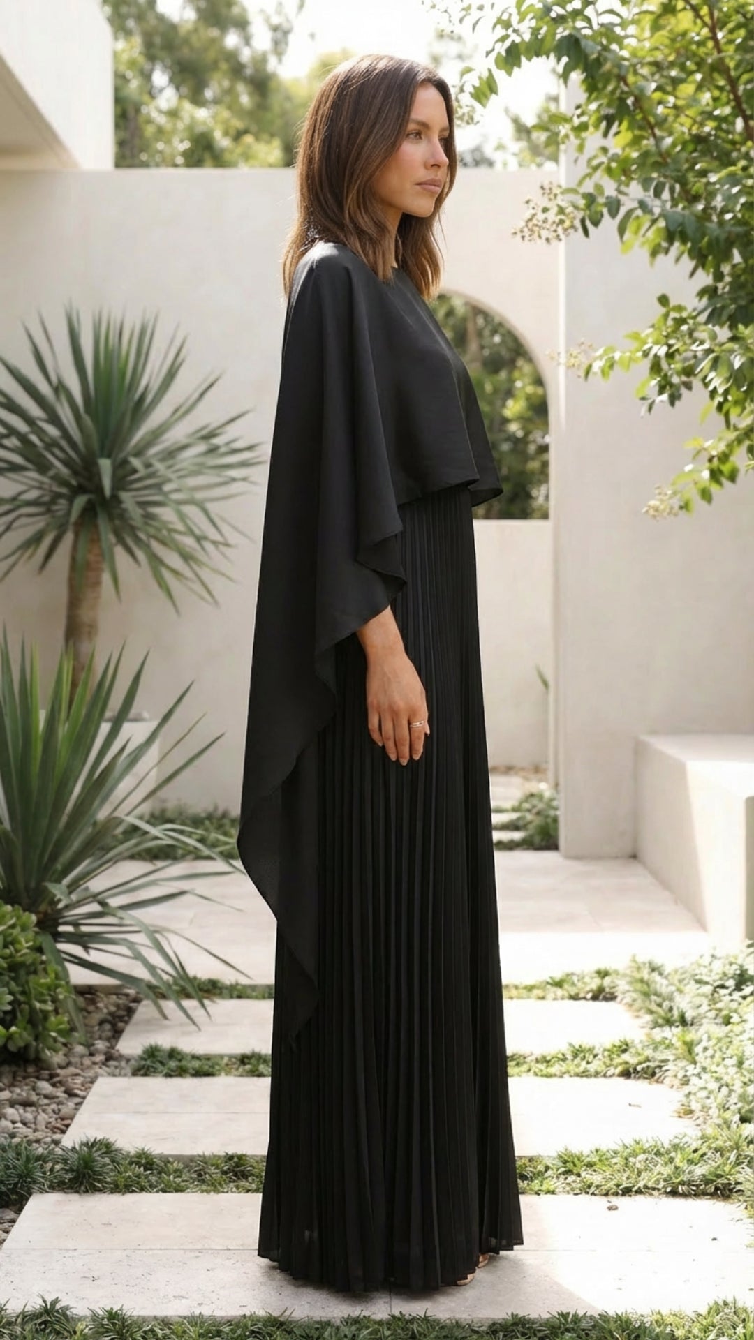 Aniya | Women’s Long Cape Sleeves Maxi Wedding Guest Dress