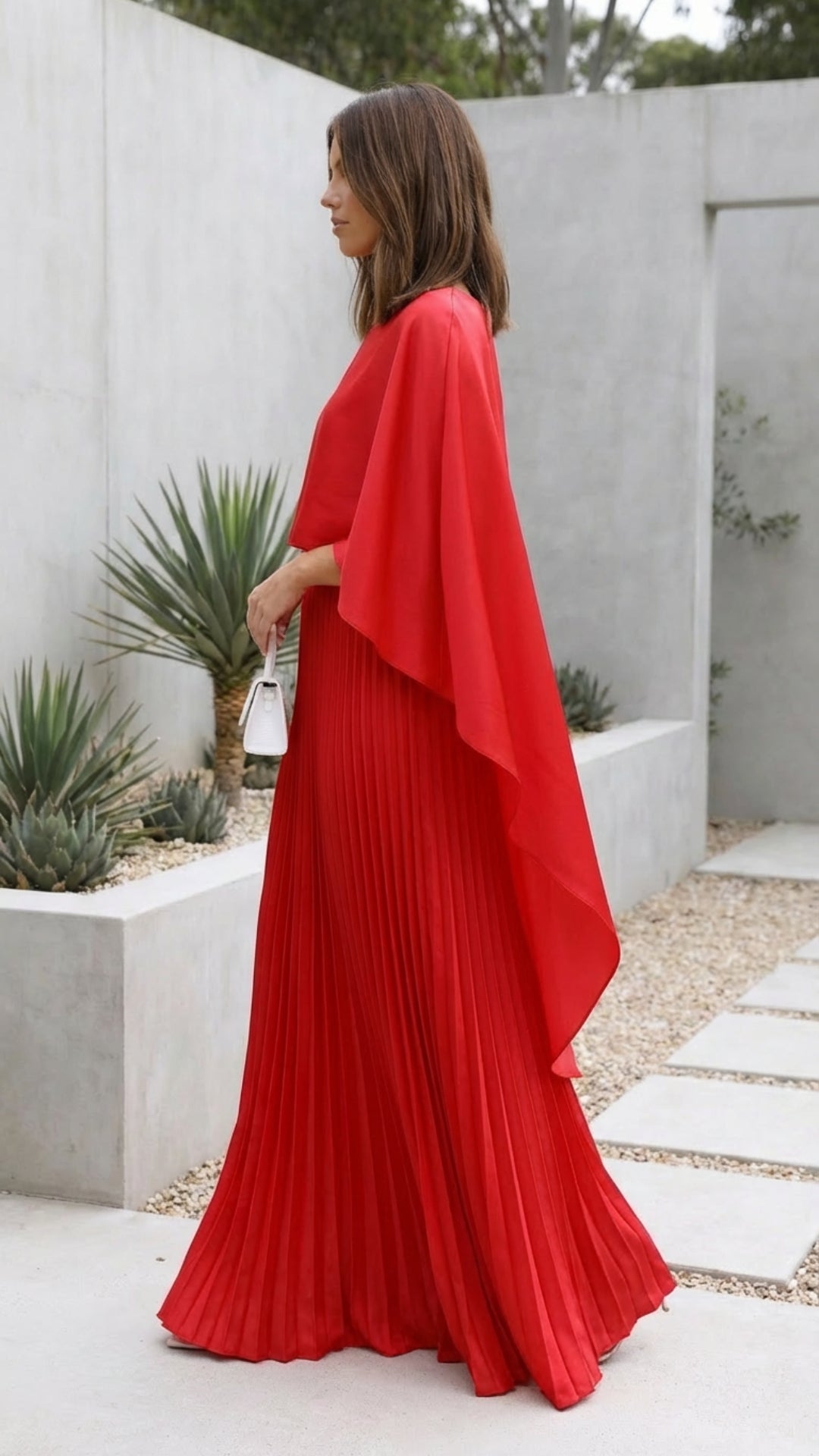 Aniya | Women’s Long Cape Sleeves Maxi Wedding Guest Dress