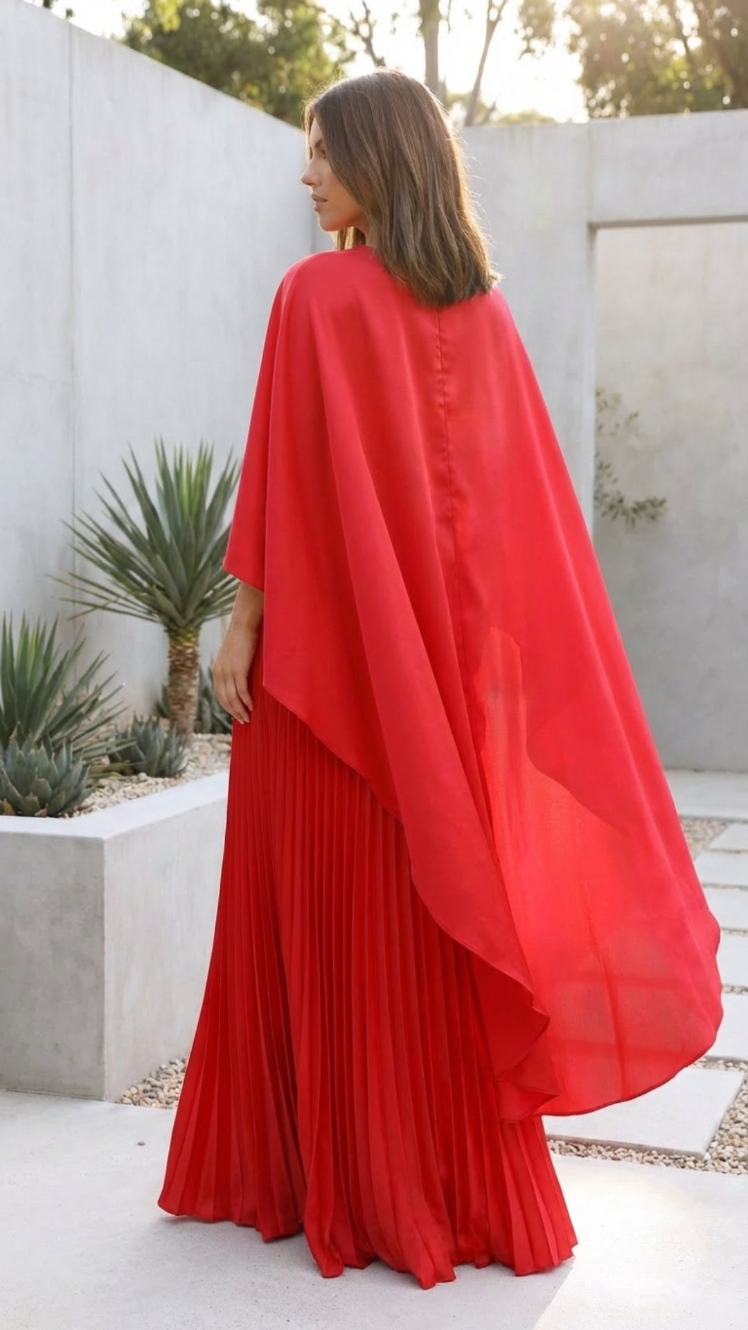 Aniya | Women’s Long Cape Sleeves Maxi Wedding Guest Dress