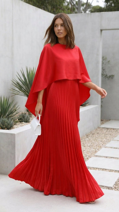 Aniya | Women’s Long Cape Sleeves Maxi Wedding Guest Dress