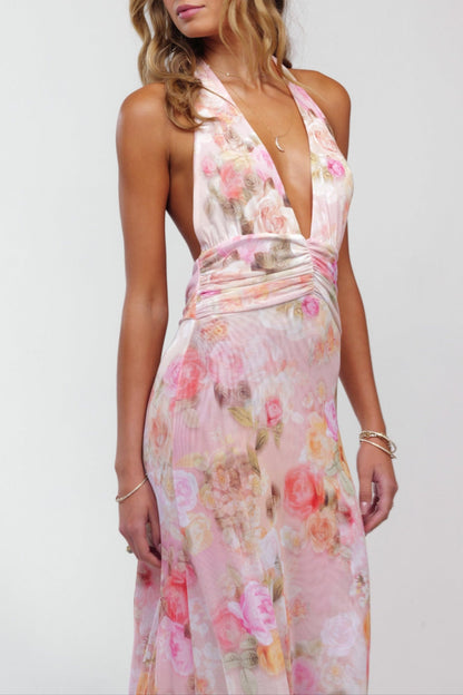 Ariadne | Women's Floral Deep V-Neck Maxi Wedding Guest Dress
