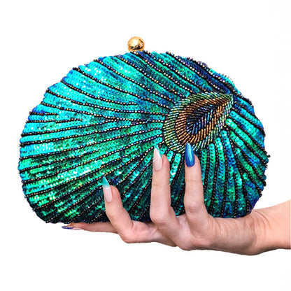 Astrid | Women’s Sequin Glitter Peacock Beaded Clutch Party Bag