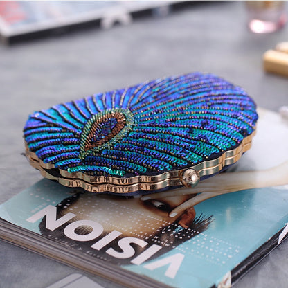 Astrid | Women’s Sequin Glitter Peacock Beaded Clutch Party Bag