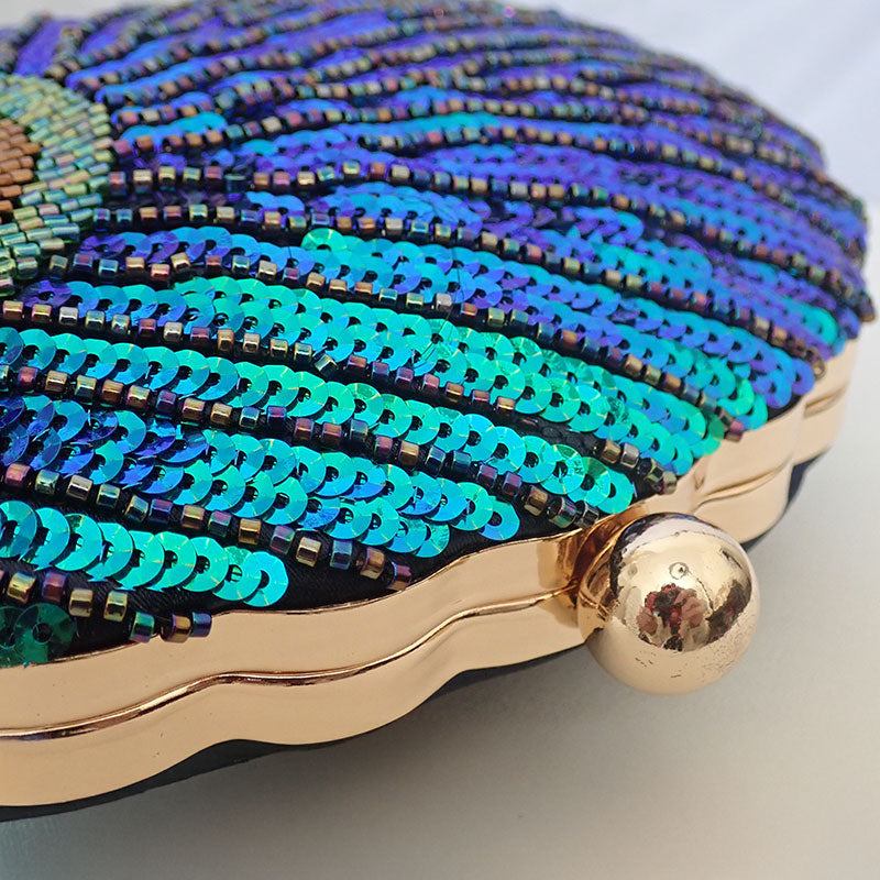 Astrid | Women’s Sequin Glitter Peacock Beaded Clutch Party Bag