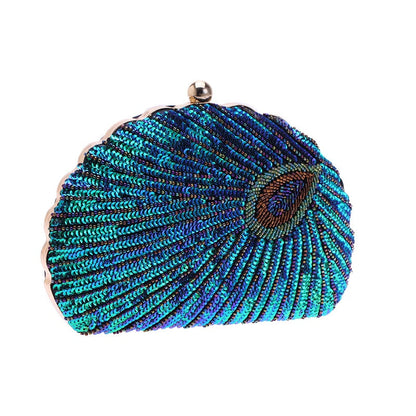 Astrid | Women’s Sequin Glitter Peacock Beaded Clutch Party Bag