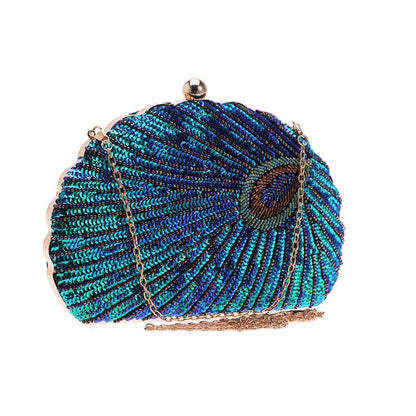 Astrid | Women’s Sequin Glitter Peacock Beaded Clutch Party Bag
