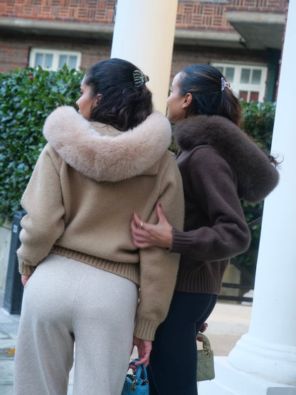 Aubri | Women's Hooded Faux Fur Zip Up Knit Cardigan Jacket