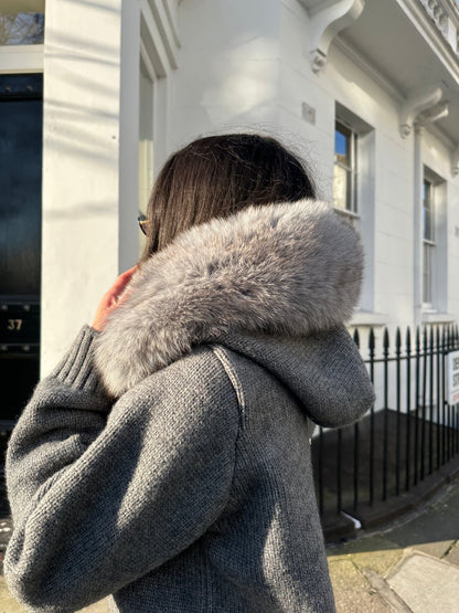 Aubri | Women's Hooded Faux Fur Zip Up Knit Cardigan Jacket