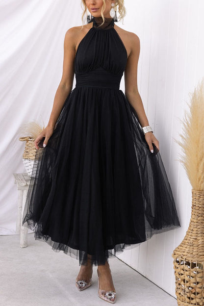 Aylin | Women's Sleeveless Halter-Neck Midi Prom Dress