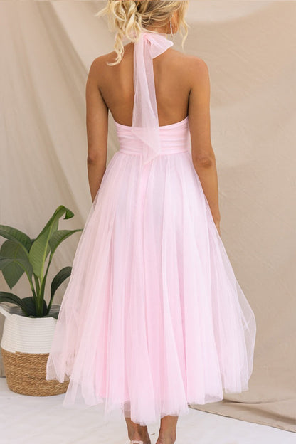 Aylin | Women's Sleeveless Halter-Neck Midi Prom Dress