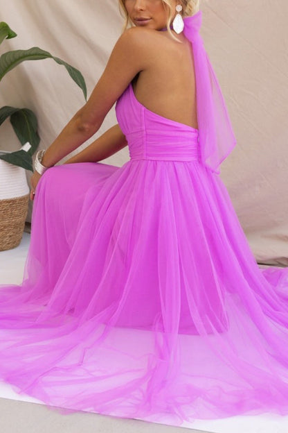 Aylin | Women's Sleeveless Halter-Neck Midi Prom Dress