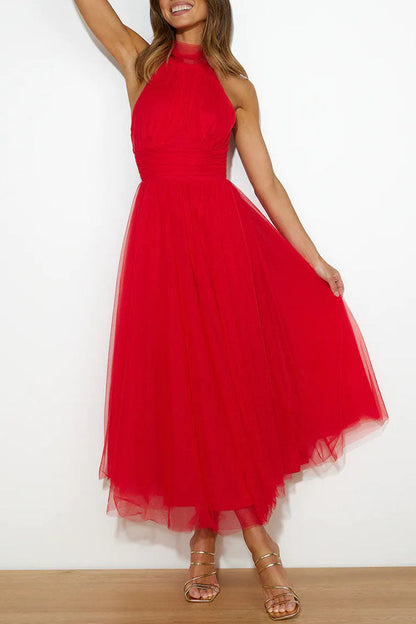 Aylin | Women's Sleeveless Halter-Neck Midi Prom Dress