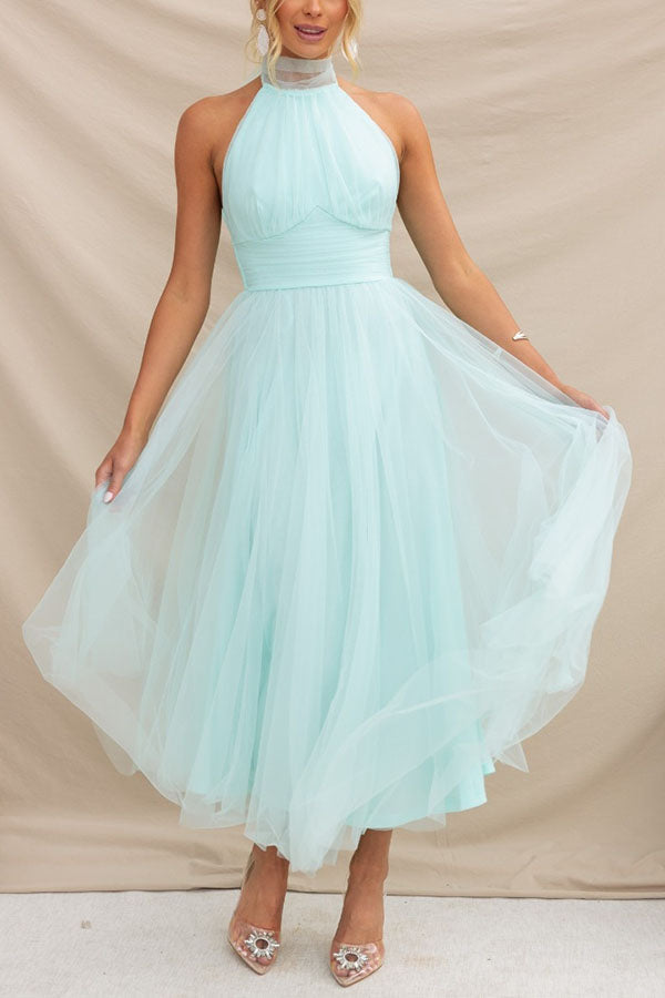 Aylin | Women's Sleeveless Halter-Neck Midi Prom Dress