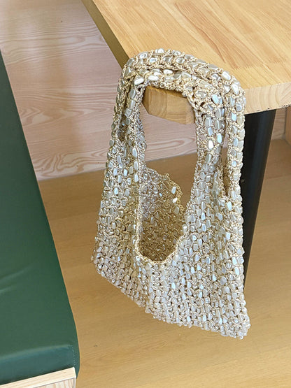 Bibi | Women’s Shell Embellished Woven Shoulder Bag Vacation Beach