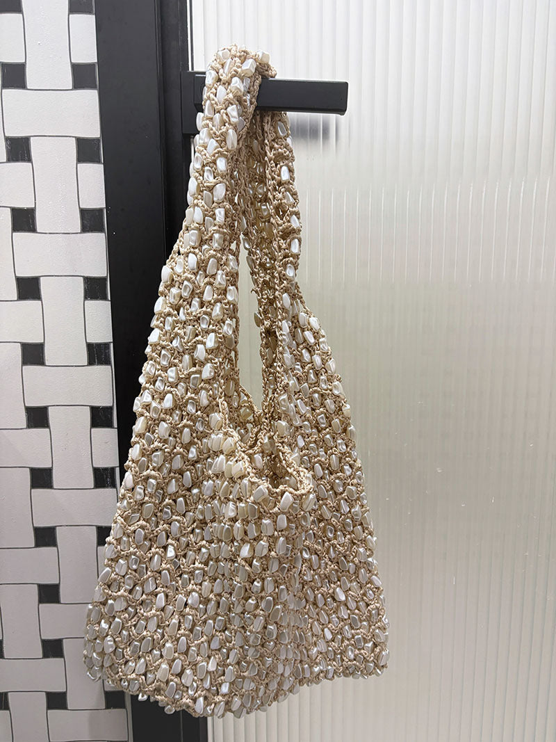 Bibi | Women’s Shell Embellished Woven Shoulder Bag Vacation Beach