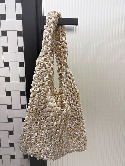 Bibi | Women’s Shell Embellished Woven Shoulder Bag Vacation Beach