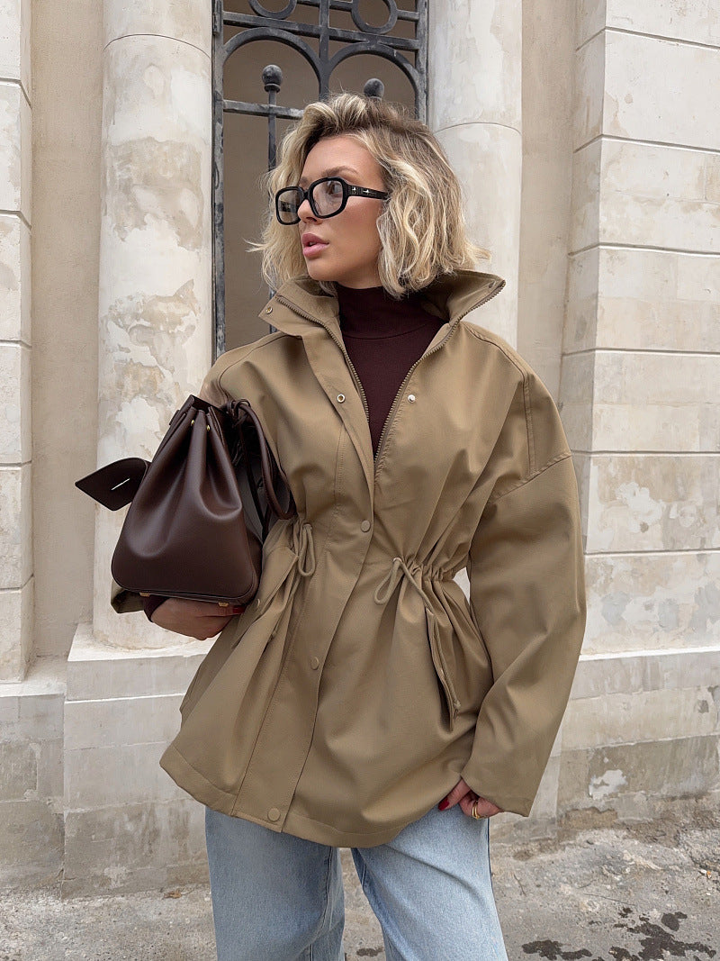 Brenda | Women's Drawstring Waist High Neck Utility Jacket
