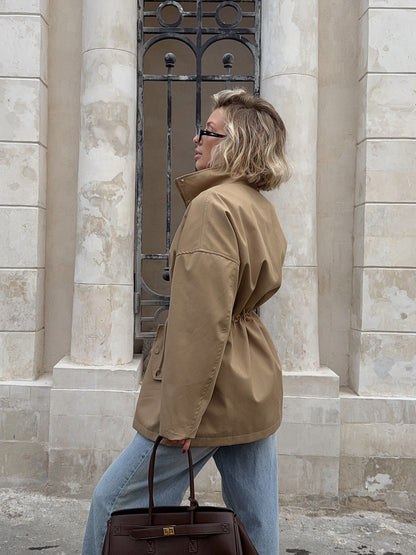 Brenda | Women's Drawstring Waist High Neck Utility Jacket