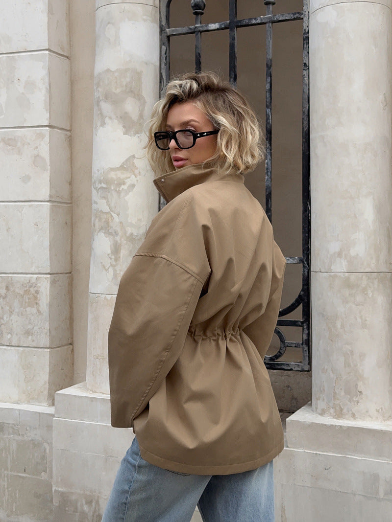 Brenda | Women's Drawstring Waist High Neck Utility Jacket
