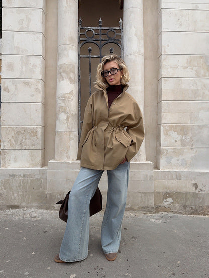 Brenda | Women's Drawstring Waist High Neck Utility Jacket