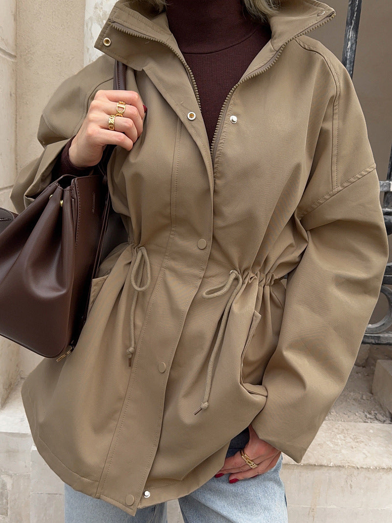 Brenda | Women's Drawstring Waist High Neck Utility Jacket