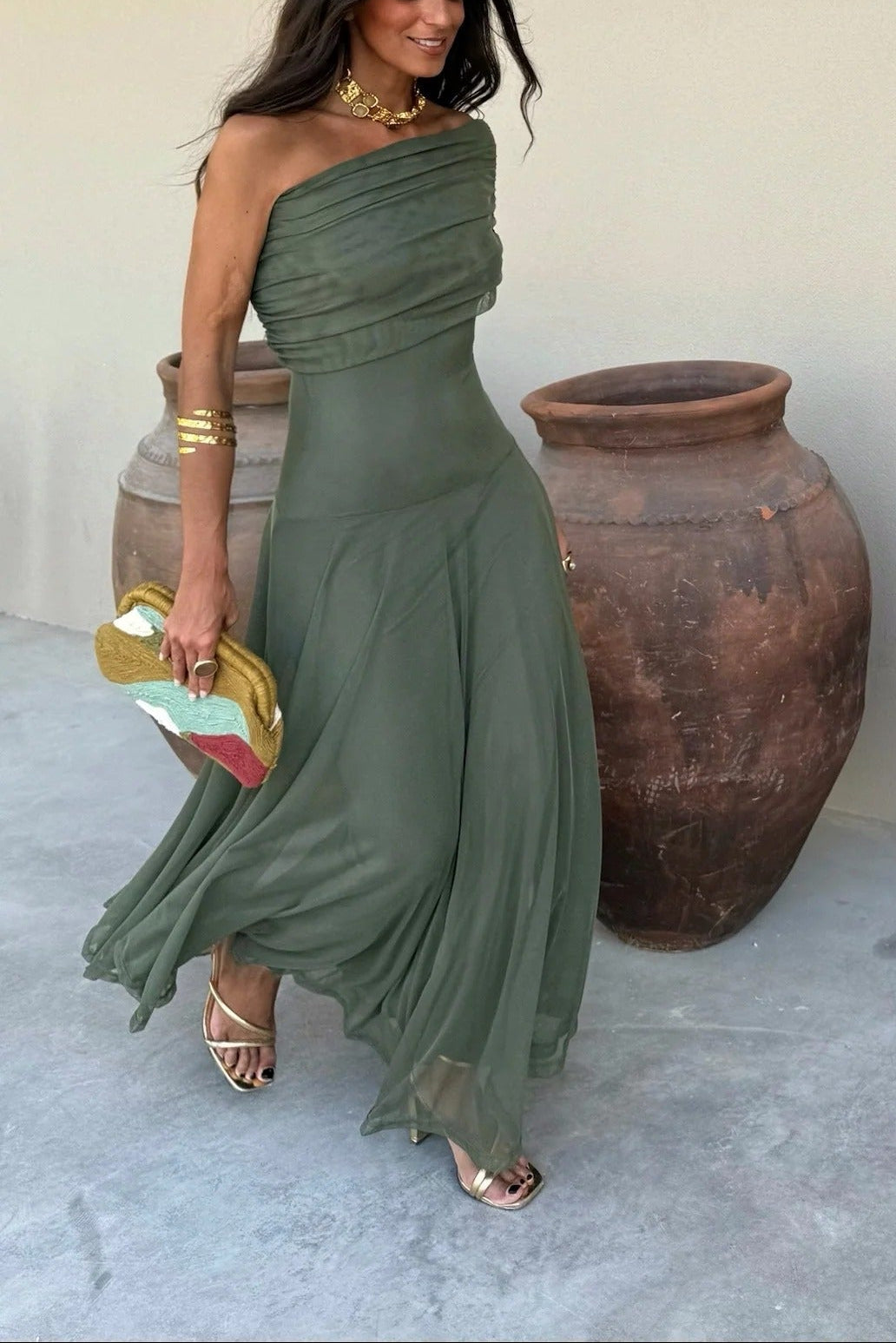 Brittany | Women's One-Shoulder Mesh Maxi Summer Dress