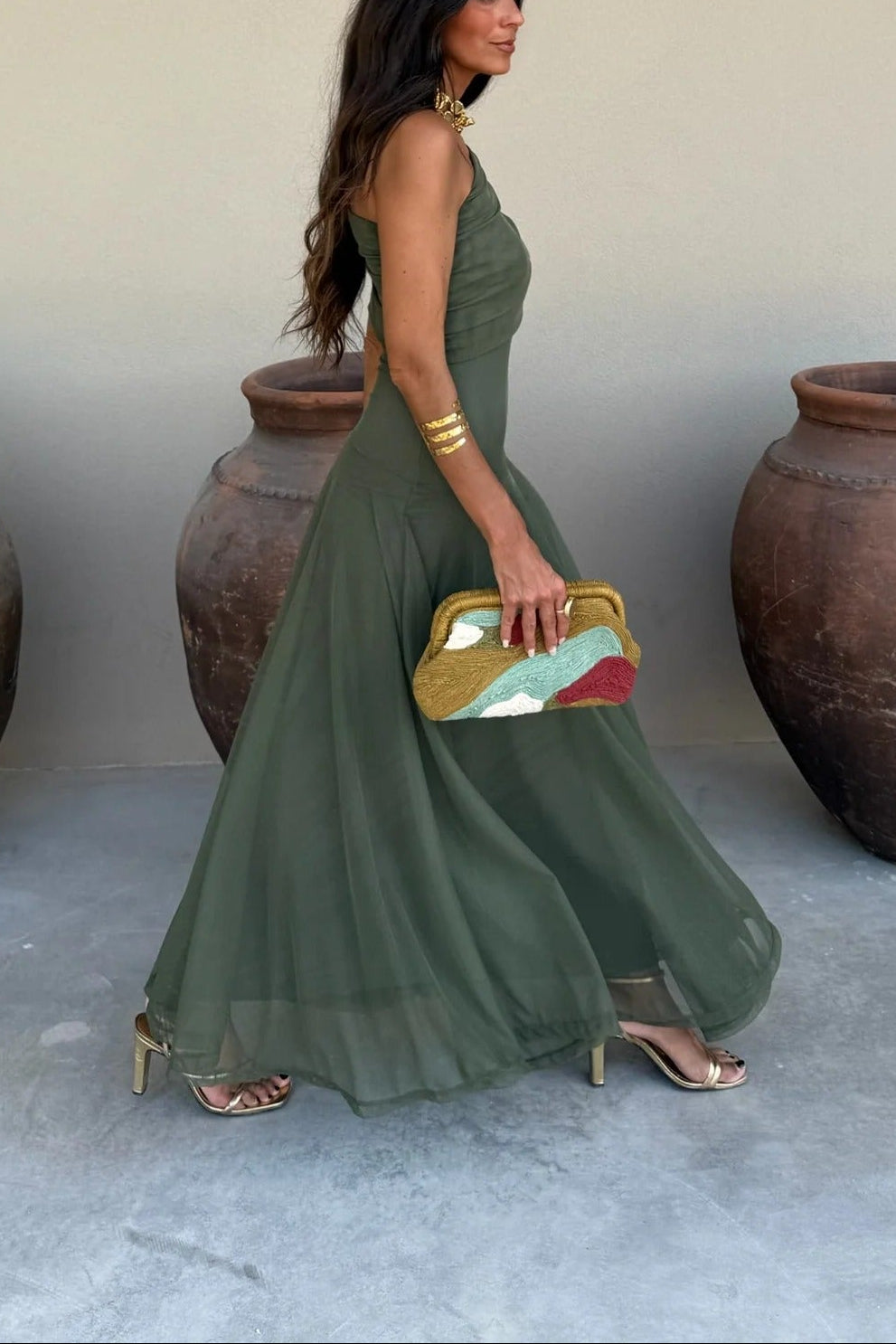 Brittany | Women's One-Shoulder Mesh Maxi Summer Dress