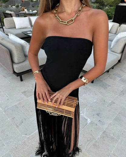 Brynn | Women's Strapless Bandage Fringe Panel Summer Dress