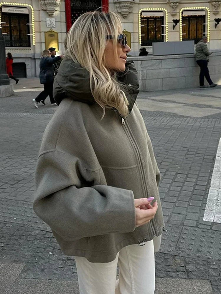 Cadence | Women's Color Block Hooded Drawstring Bomber Jacket