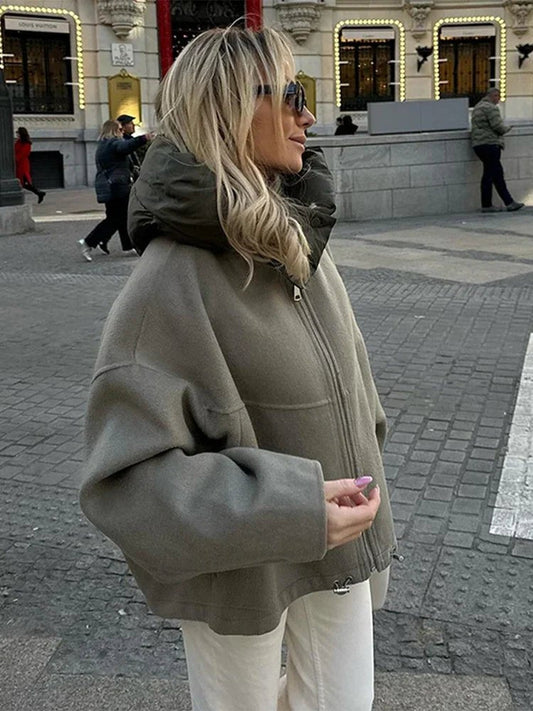 Cadence | Women's Color Block Hooded Drawstring Bomber Jacket