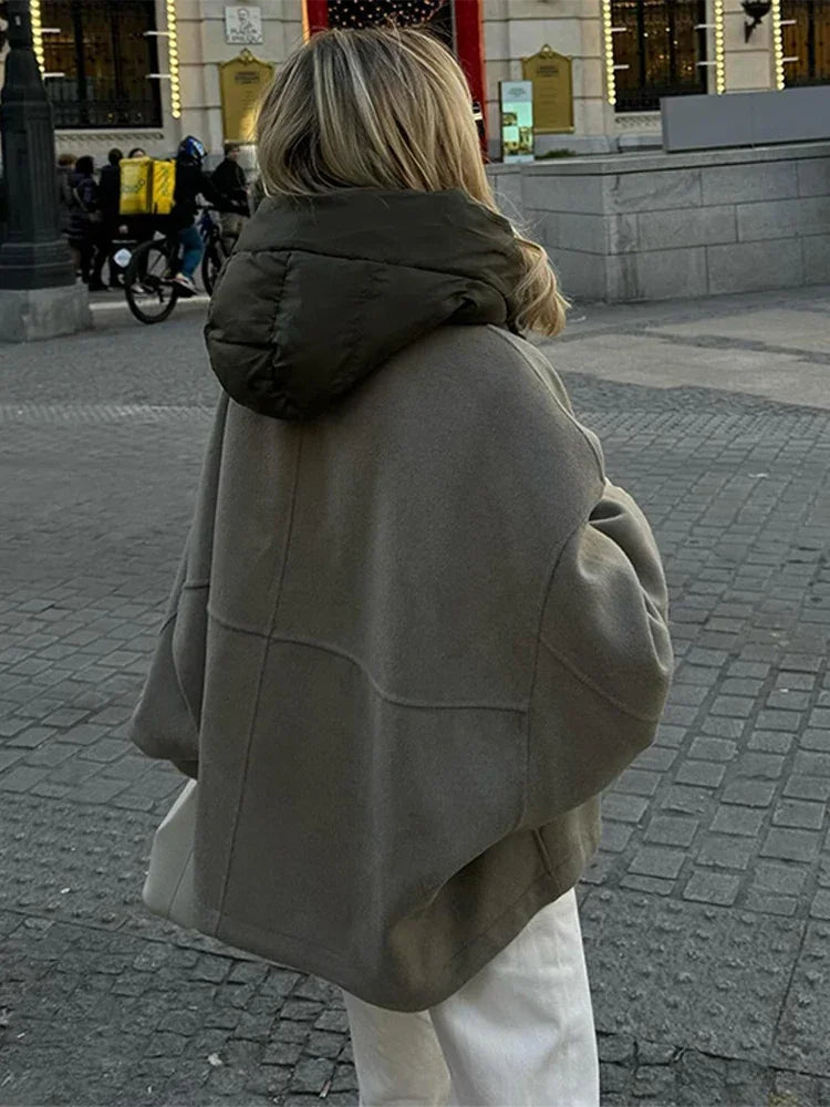 Cadence | Women's Color Block Hooded Drawstring Bomber Jacket