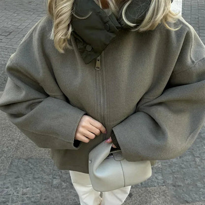 Cadence | Women's Color Block Hooded Drawstring Bomber Jacket