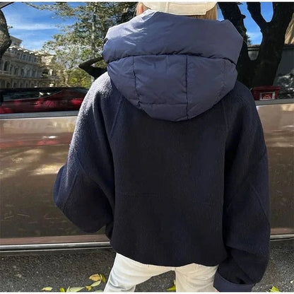 Cadence | Women's Color Block Hooded Drawstring Bomber Jacket