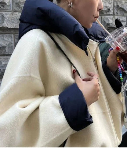 Cadence | Women's Color Block Hooded Drawstring Bomber Jacket